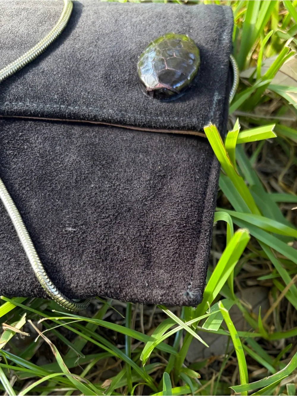 Vintage Black Suede Flap Clutch with Chain Strap